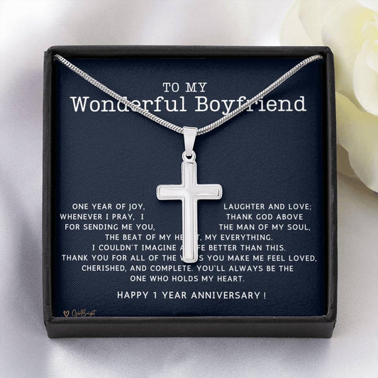 1st Anniversary Gift for Boyfriend from Girlfriend, One Year Anniversary Ideas for BF, Promise Cross Necklace, 5015c