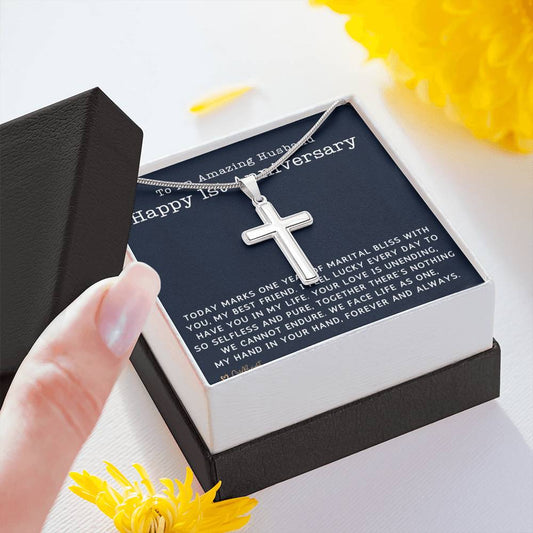 1st Anniversary Gift for Husband, First Anniversary Gift for Him, One Year Anniversary Ideas for Husband, Cross Necklace 5015b